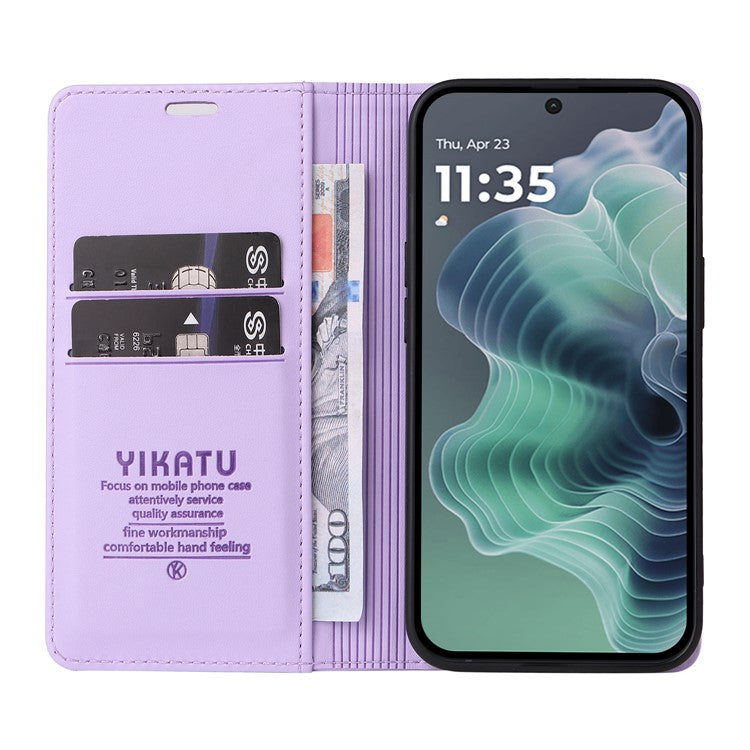 YIKATU YK-001 For Motorola Moto G35 5G Case Stand Leather Phone Cover Strong Magnetic Closure - Light Purple