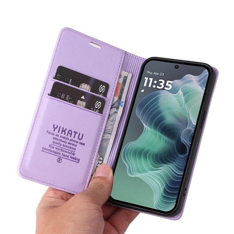YIKATU YK-001 For Motorola Moto G35 5G Case Stand Leather Phone Cover Strong Magnetic Closure - Light Purple