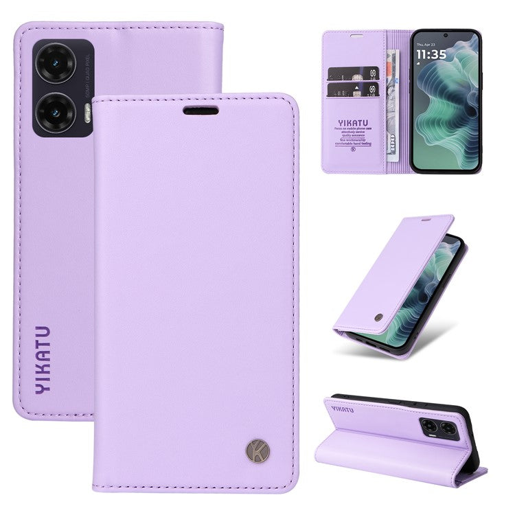 YIKATU YK-001 For Motorola Moto G35 5G Case Stand Leather Phone Cover Strong Magnetic Closure - Light Purple