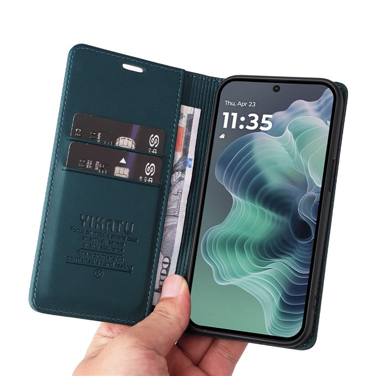 YIKATU YK-001 For Motorola Moto G35 5G Case Stand Leather Phone Cover Strong Magnetic Closure - Green