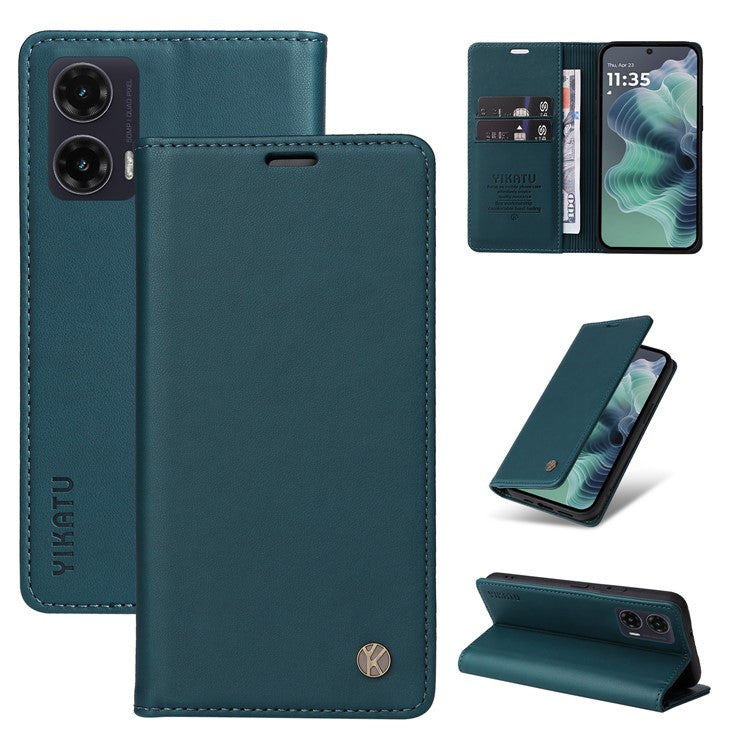 YIKATU YK-001 For Motorola Moto G35 5G Case Stand Leather Phone Cover Strong Magnetic Closure - Green