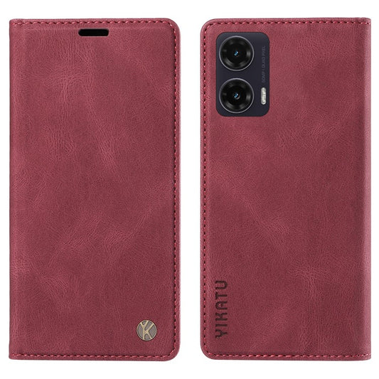 YIKATU YK-004 For Motorola Moto G35 5G Case Leather Skin-Touch Phone Cover Magnetic Auto-Absorbed - Wine Red