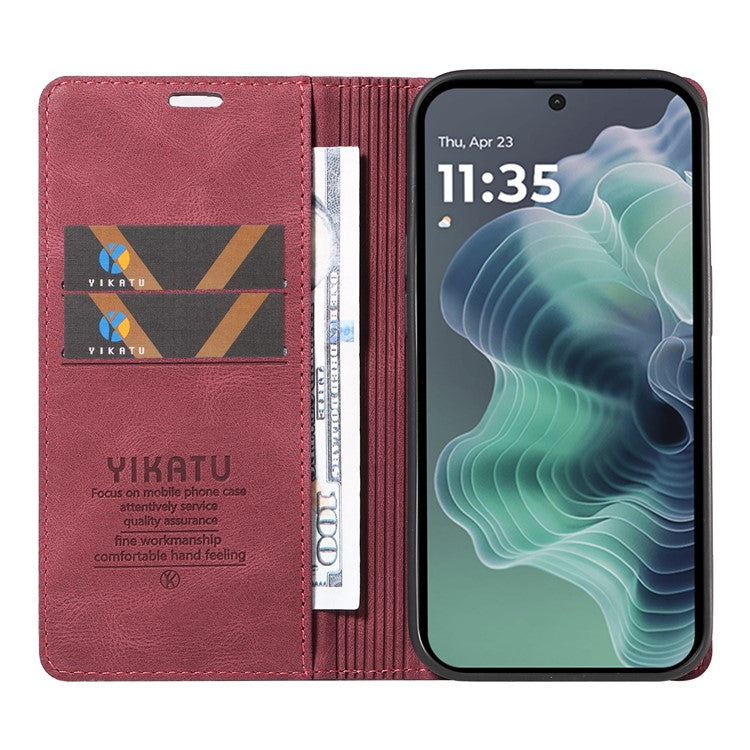 YIKATU YK-004 For Motorola Moto G35 5G Case Leather Skin-Touch Phone Cover Magnetic Auto-Absorbed - Wine Red