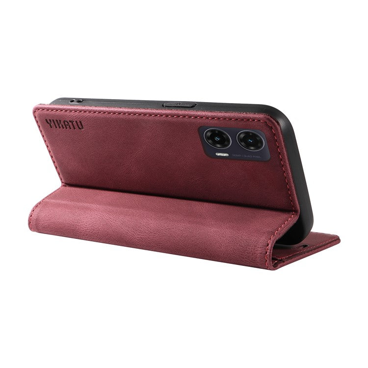 YIKATU YK-004 For Motorola Moto G35 5G Case Leather Skin-Touch Phone Cover Magnetic Auto-Absorbed - Wine Red
