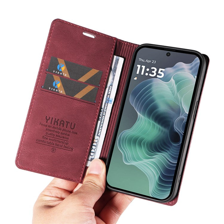 YIKATU YK-004 For Motorola Moto G35 5G Case Leather Skin-Touch Phone Cover Magnetic Auto-Absorbed - Wine Red
