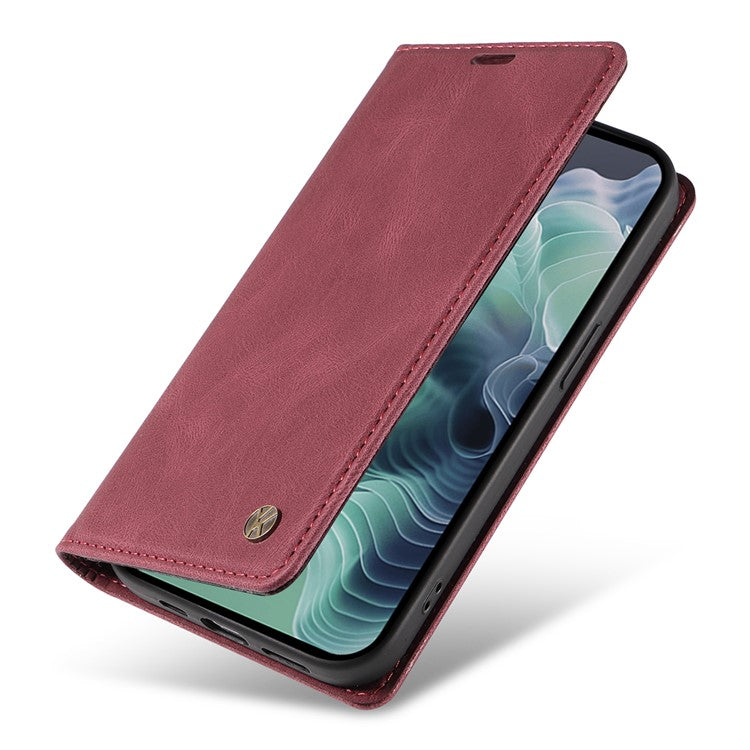 YIKATU YK-004 For Motorola Moto G35 5G Case Leather Skin-Touch Phone Cover Magnetic Auto-Absorbed - Wine Red
