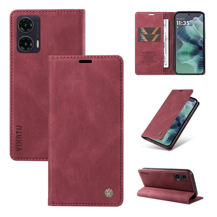 YIKATU YK-004 For Motorola Moto G35 5G Case Leather Skin-Touch Phone Cover Magnetic Auto-Absorbed - Wine Red