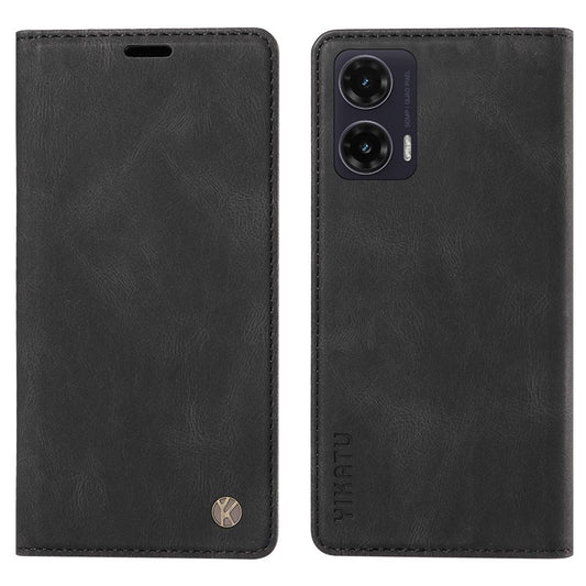 YIKATU YK-004 For Motorola Moto G35 5G Case Leather Skin-Touch Phone Cover Magnetic Auto-Absorbed - Black
