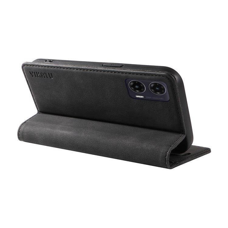 YIKATU YK-004 For Motorola Moto G35 5G Case Leather Skin-Touch Phone Cover Magnetic Auto-Absorbed - Black
