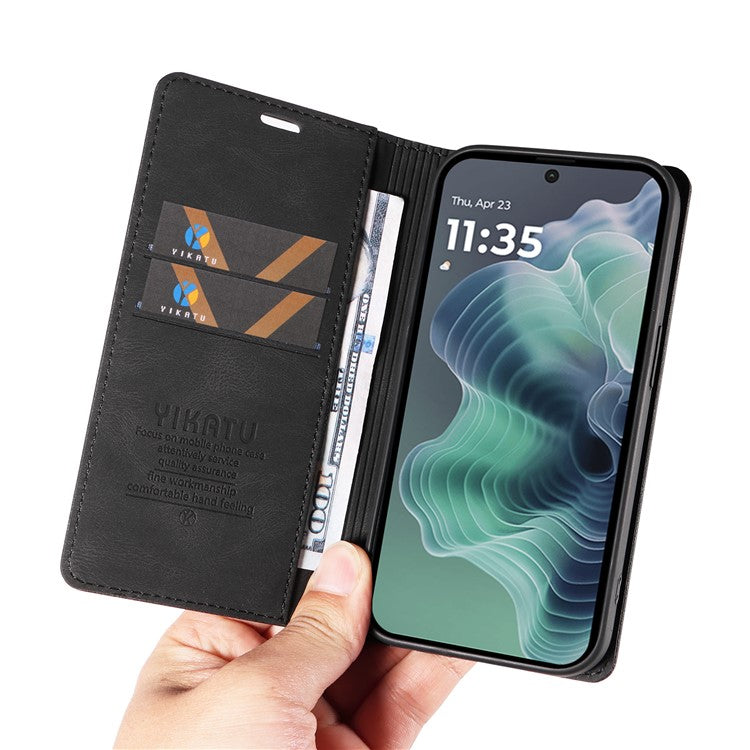 YIKATU YK-004 For Motorola Moto G35 5G Case Leather Skin-Touch Phone Cover Magnetic Auto-Absorbed - Black