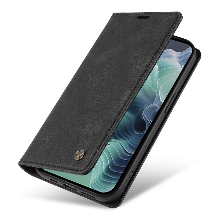 YIKATU YK-004 For Motorola Moto G35 5G Case Leather Skin-Touch Phone Cover Magnetic Auto-Absorbed - Black