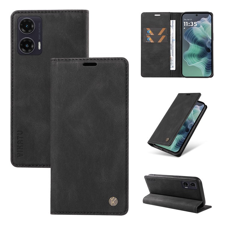 YIKATU YK-004 For Motorola Moto G35 5G Case Leather Skin-Touch Phone Cover Magnetic Auto-Absorbed - Black