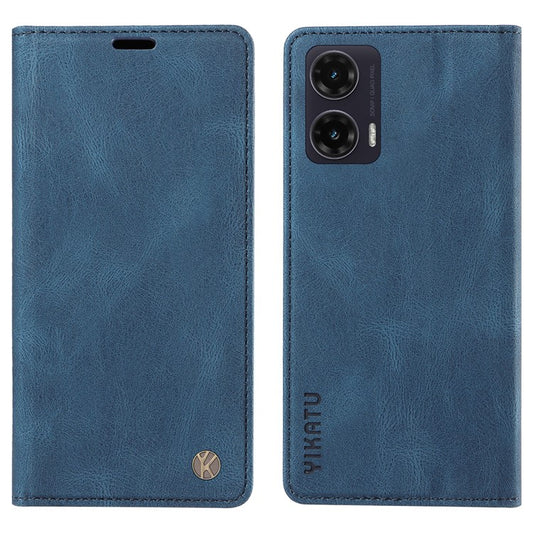 YIKATU YK-004 For Motorola Moto G35 5G Case Leather Skin-Touch Phone Cover Magnetic Auto-Absorbed - Blue