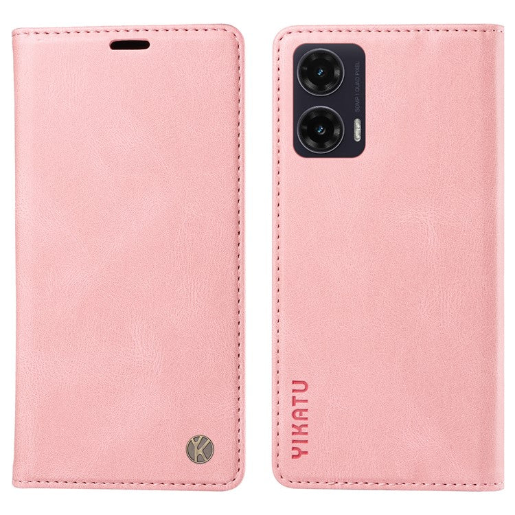 YIKATU YK-004 For Motorola Moto G35 5G Case Leather Skin-Touch Phone Cover Magnetic Auto-Absorbed - Pink