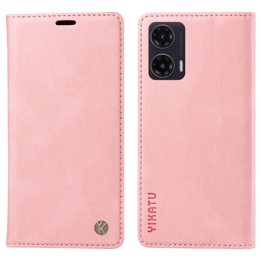 YIKATU YK-004 For Motorola Moto G35 5G Case Leather Skin-Touch Phone Cover Magnetic Auto-Absorbed - Pink