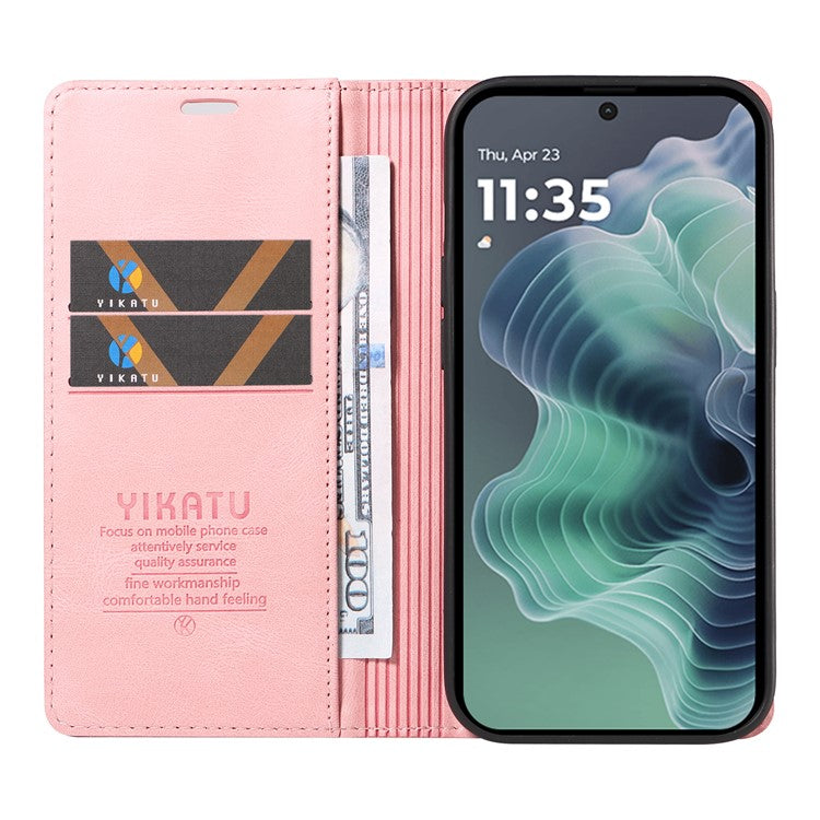 YIKATU YK-004 For Motorola Moto G35 5G Case Leather Skin-Touch Phone Cover Magnetic Auto-Absorbed - Pink