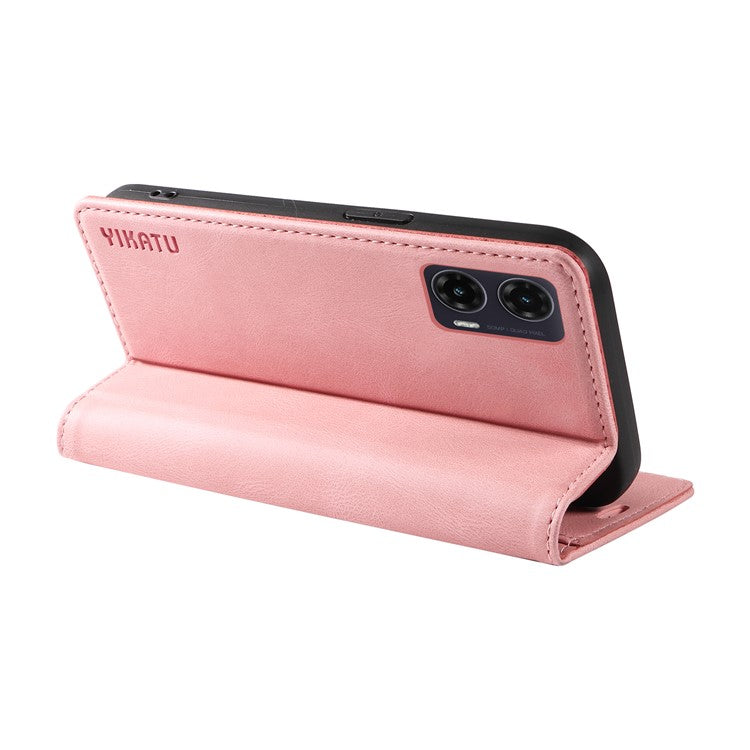 YIKATU YK-004 For Motorola Moto G35 5G Case Leather Skin-Touch Phone Cover Magnetic Auto-Absorbed - Pink