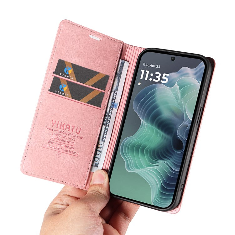 YIKATU YK-004 For Motorola Moto G35 5G Case Leather Skin-Touch Phone Cover Magnetic Auto-Absorbed - Pink