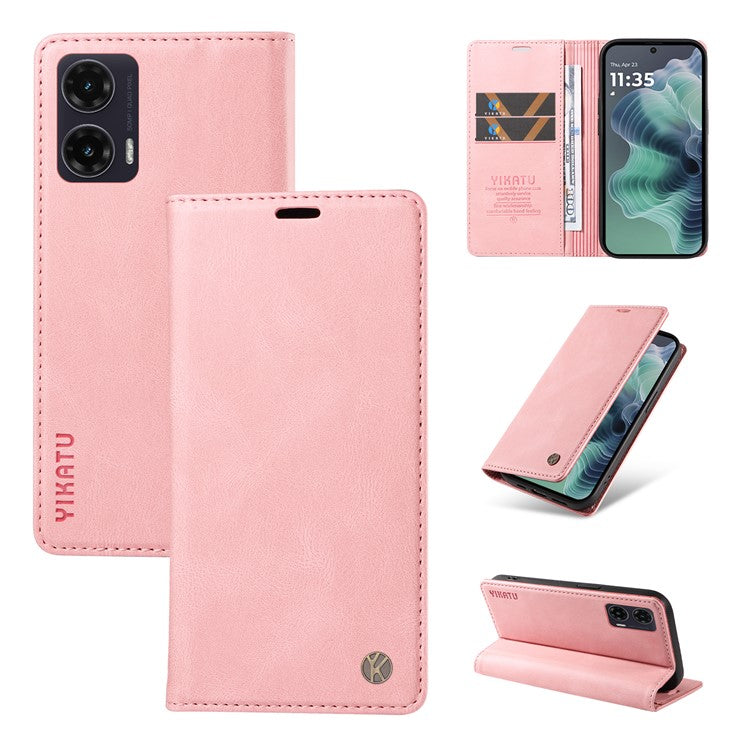 YIKATU YK-004 For Motorola Moto G35 5G Case Leather Skin-Touch Phone Cover Magnetic Auto-Absorbed - Pink