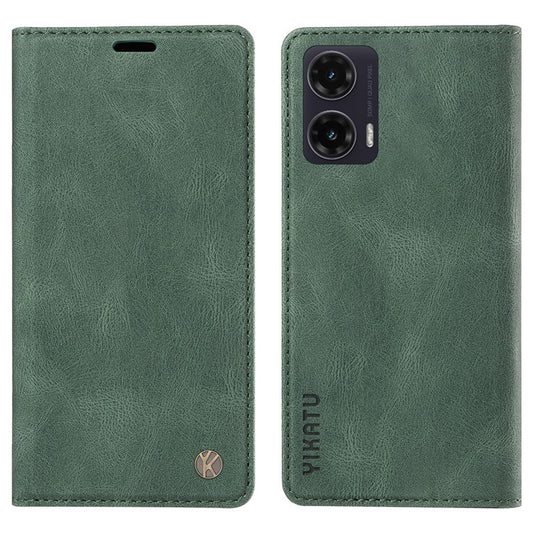 YIKATU YK-004 For Motorola Moto G35 5G Case Leather Skin-Touch Phone Cover Magnetic Auto-Absorbed - Green