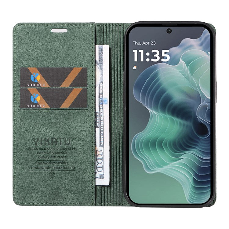 YIKATU YK-004 For Motorola Moto G35 5G Case Leather Skin-Touch Phone Cover Magnetic Auto-Absorbed - Green