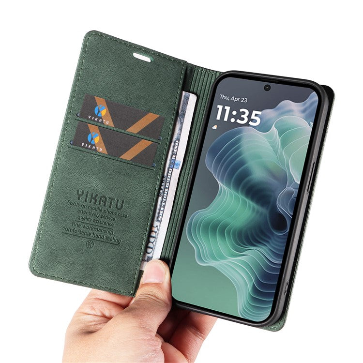 YIKATU YK-004 For Motorola Moto G35 5G Case Leather Skin-Touch Phone Cover Magnetic Auto-Absorbed - Green