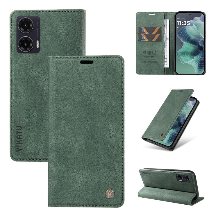 YIKATU YK-004 For Motorola Moto G35 5G Case Leather Skin-Touch Phone Cover Magnetic Auto-Absorbed - Green