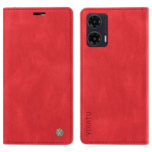 YIKATU YK-004 For Motorola Moto G35 5G Case Leather Skin-Touch Phone Cover Magnetic Auto-Absorbed - Red