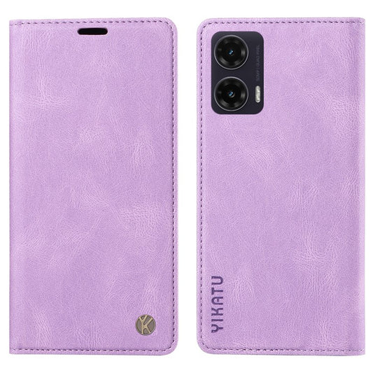 YIKATU YK-004 For Motorola Moto G35 5G Case Leather Skin-Touch Phone Cover Magnetic Auto-Absorbed - Purple