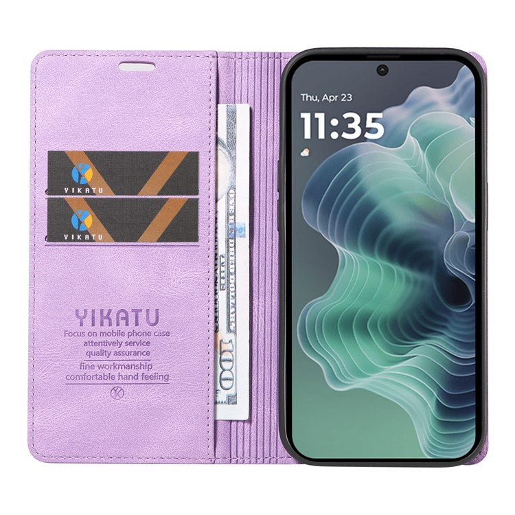 YIKATU YK-004 For Motorola Moto G35 5G Case Leather Skin-Touch Phone Cover Magnetic Auto-Absorbed - Purple