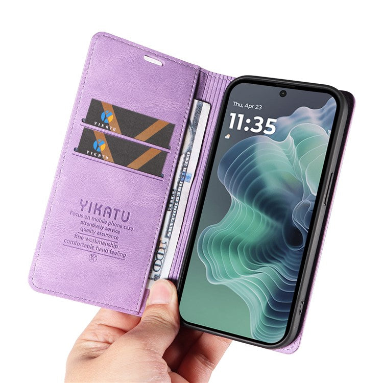 YIKATU YK-004 For Motorola Moto G35 5G Case Leather Skin-Touch Phone Cover Magnetic Auto-Absorbed - Purple