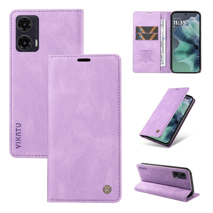 YIKATU YK-004 For Motorola Moto G35 5G Case Leather Skin-Touch Phone Cover Magnetic Auto-Absorbed - Purple