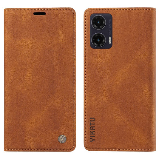 YIKATU YK-004 For Motorola Moto G35 5G Case Leather Skin-Touch Phone Cover Magnetic Auto-Absorbed - Brown
