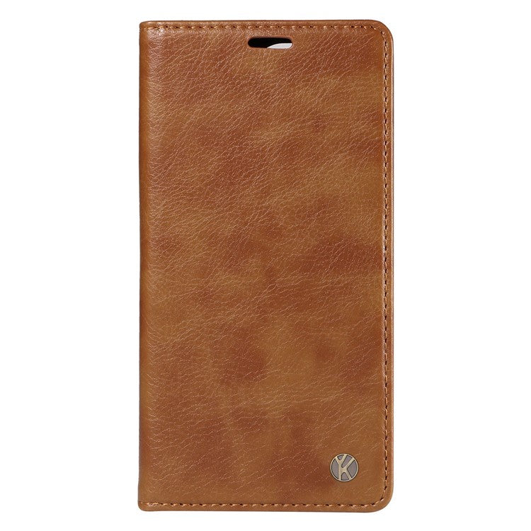 YIKATU YK-006 For Motorola Moto G35 5G Case Card Slots Magnetic Closure Leather Phone Cover Litchi Texture - Brown
