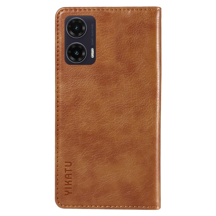 YIKATU YK-006 For Motorola Moto G35 5G Case Card Slots Magnetic Closure Leather Phone Cover Litchi Texture - Brown