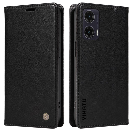 YIKATU YK-006 For Motorola Moto G35 5G Case Card Slots Magnetic Closure Leather Phone Cover Litchi Texture - Black