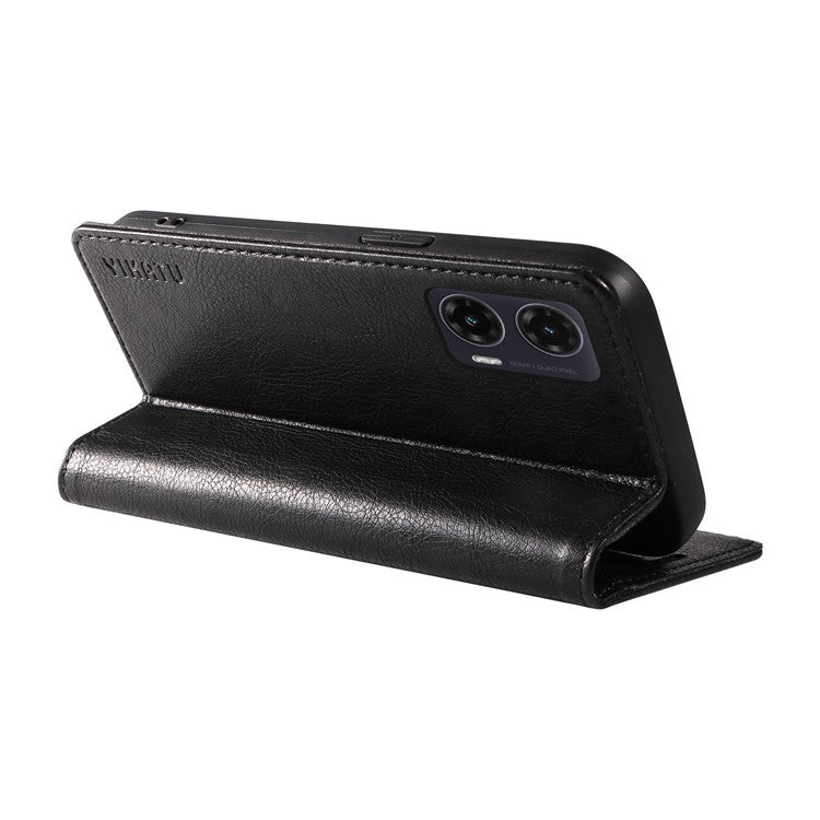 YIKATU YK-006 For Motorola Moto G35 5G Case Card Slots Magnetic Closure Leather Phone Cover Litchi Texture - Black