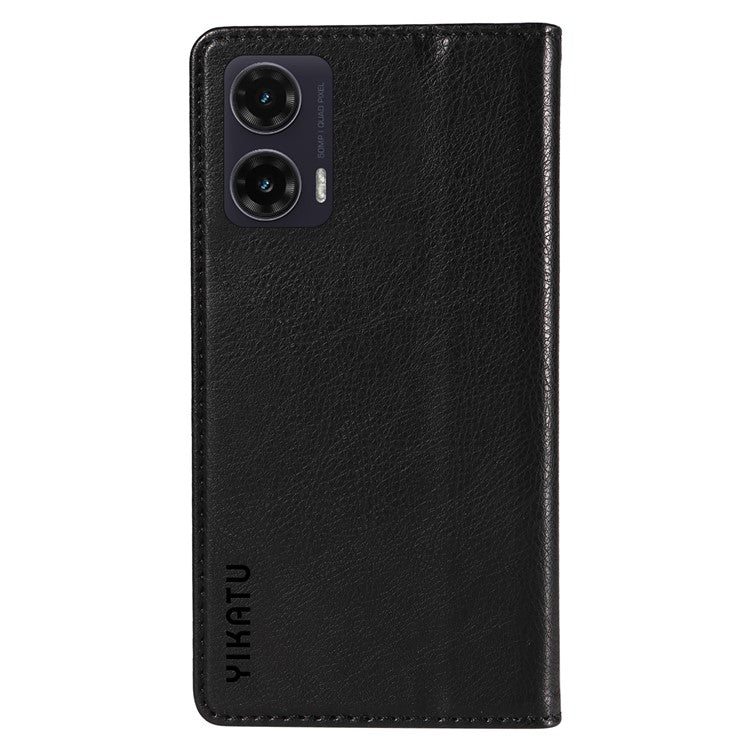YIKATU YK-006 For Motorola Moto G35 5G Case Card Slots Magnetic Closure Leather Phone Cover Litchi Texture - Black