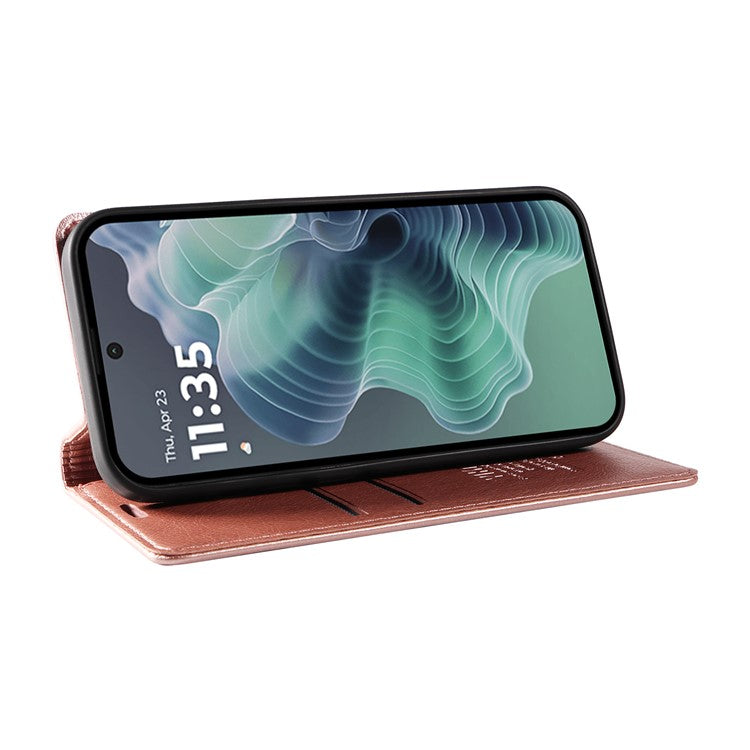 YIKATU YK-006 For Motorola Moto G35 5G Case Card Slots Magnetic Closure Leather Phone Cover Litchi Texture - Rose Gold