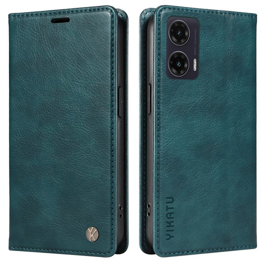 YIKATU YK-006 For Motorola Moto G35 5G Case Card Slots Magnetic Closure Leather Phone Cover Litchi Texture - Blue