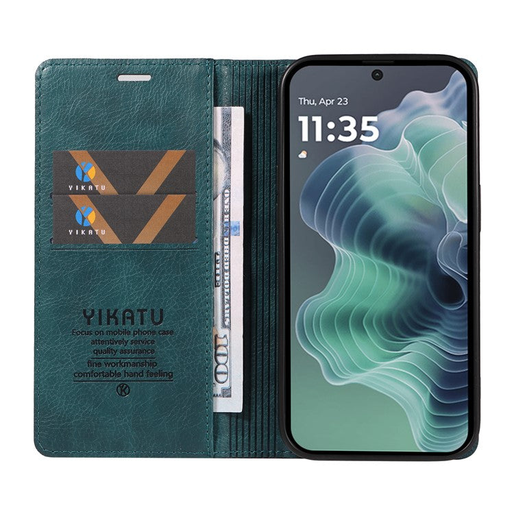 YIKATU YK-006 For Motorola Moto G35 5G Case Card Slots Magnetic Closure Leather Phone Cover Litchi Texture - Blue
