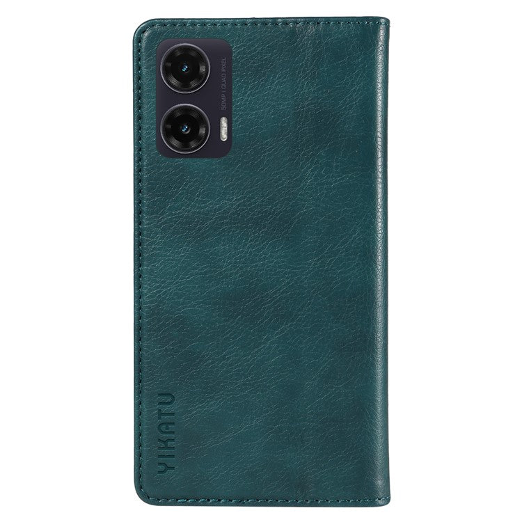 YIKATU YK-006 For Motorola Moto G35 5G Case Card Slots Magnetic Closure Leather Phone Cover Litchi Texture - Blue