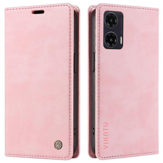 YIKATU YK-006 For Motorola Moto G35 5G Case Card Slots Magnetic Closure Leather Phone Cover Litchi Texture - Pink