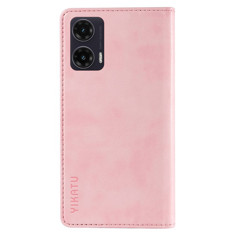 YIKATU YK-006 For Motorola Moto G35 5G Case Card Slots Magnetic Closure Leather Phone Cover Litchi Texture - Pink