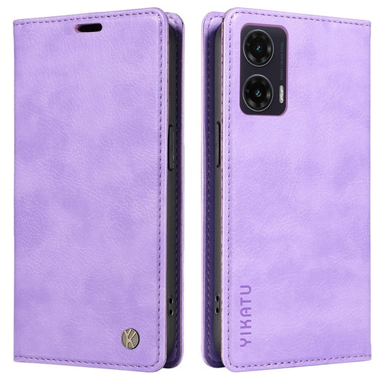 YIKATU YK-006 For Motorola Moto G35 5G Case Card Slots Magnetic Closure Leather Phone Cover Litchi Texture - Purple