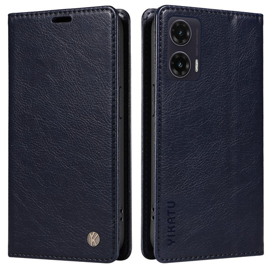 YIKATU YK-006 For Motorola Moto G35 5G Case Card Slots Magnetic Closure Leather Phone Cover Litchi Texture - Navy Blue