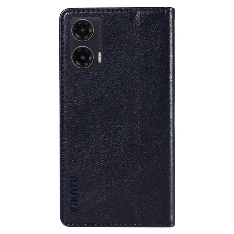 YIKATU YK-006 For Motorola Moto G35 5G Case Card Slots Magnetic Closure Leather Phone Cover Litchi Texture - Navy Blue