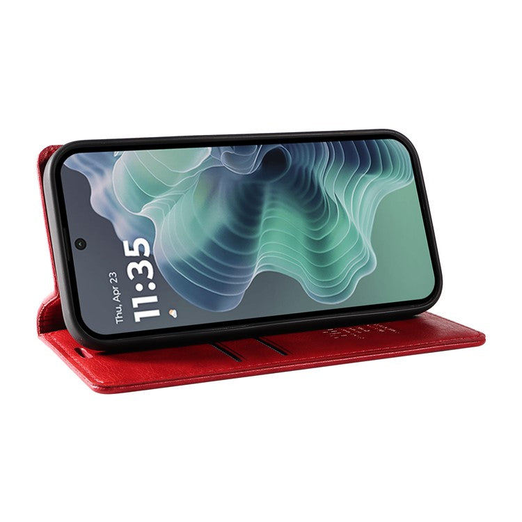 YIKATU YK-006 For Motorola Moto G35 5G Case Card Slots Magnetic Closure Leather Phone Cover Litchi Texture - Red