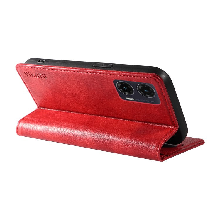 YIKATU YK-006 For Motorola Moto G35 5G Case Card Slots Magnetic Closure Leather Phone Cover Litchi Texture - Red