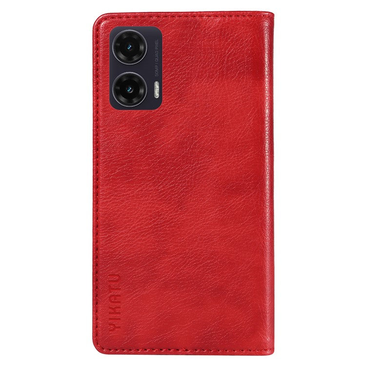 YIKATU YK-006 For Motorola Moto G35 5G Case Card Slots Magnetic Closure Leather Phone Cover Litchi Texture - Red